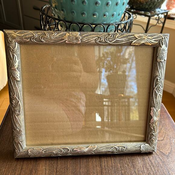 Vintage 925 Silver Overlay Photo Frame with Ornate Design and Wood Back 8x10 - Picture 1 of 6